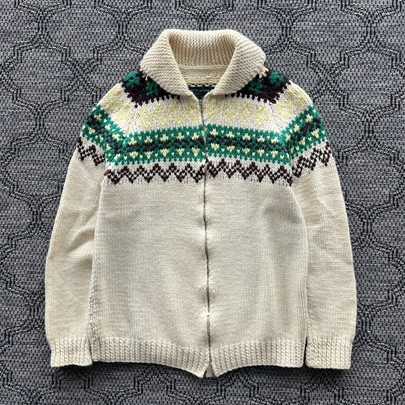 Handmade Other - Vintage Cowichan Size Large Cream Wool Tribal Cowl Neck Sweater 60s